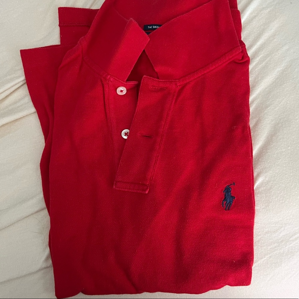 Red polo shirt
